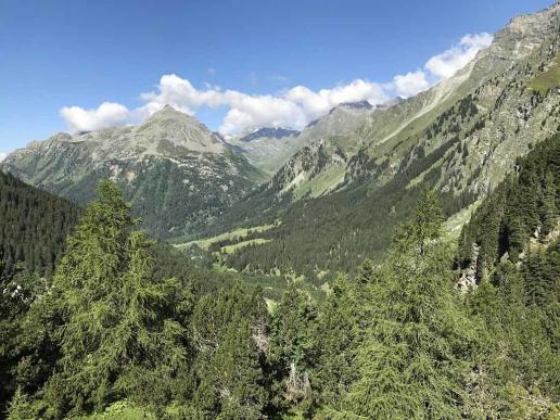 Blick vom Malojapass ins Bergell